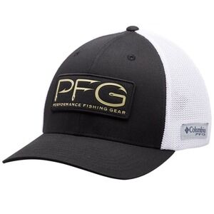 Columbia Men's PFG Black Gold Mesh Hooks Stretch Flex Fit hat cap L/XL